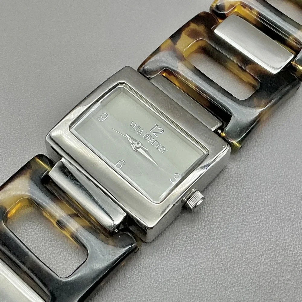 Vera Bradley Womens Watch Tortoise Brown Bracelet Silver Tone White Dial Quartz
